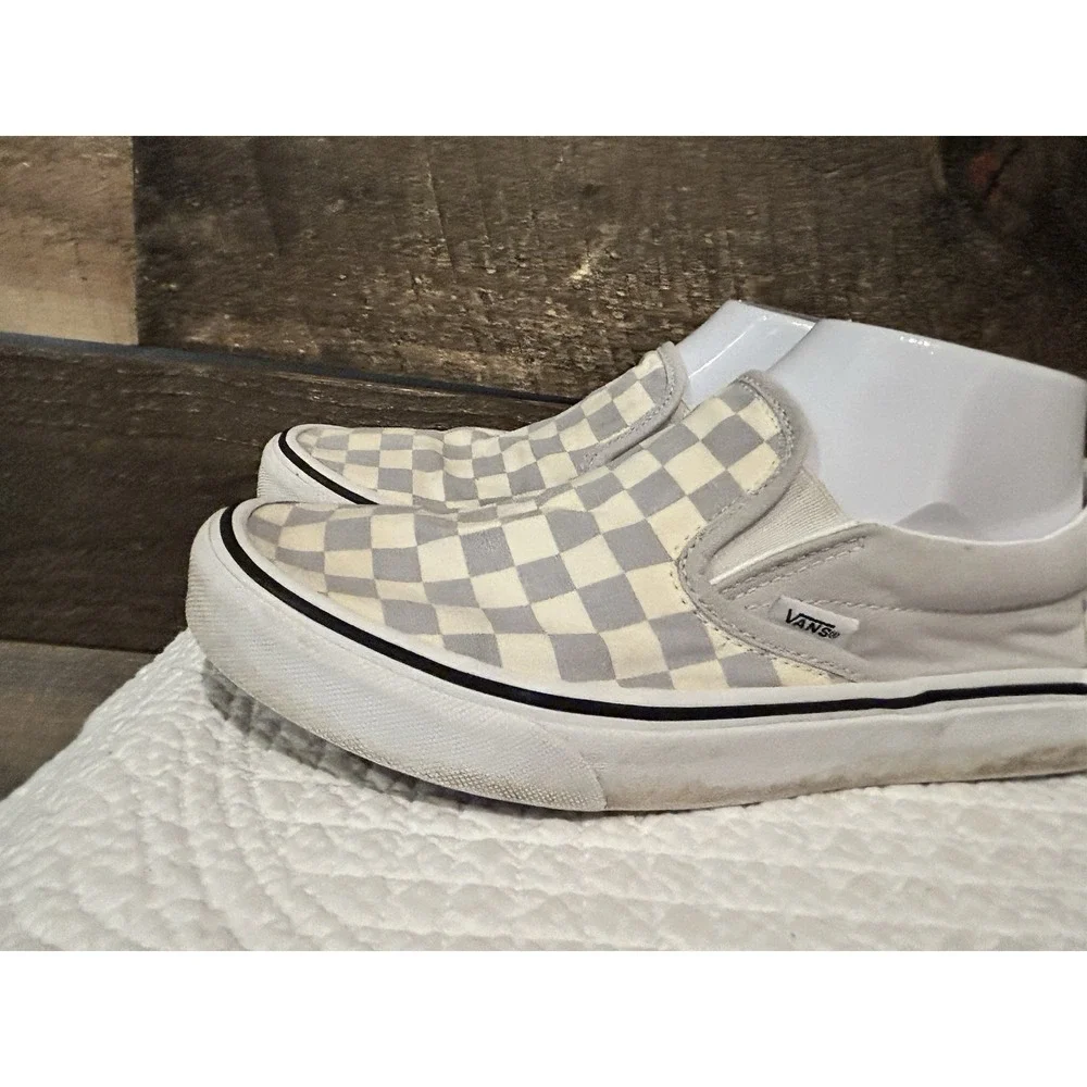 Van's Off Wall Checkered‎ Light Gray/white slip on shoes Mens 7.5 Women's Size 9